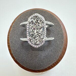 Kendra Scott Silver Double Band Grey Druzy Statement Ring Size 8.25